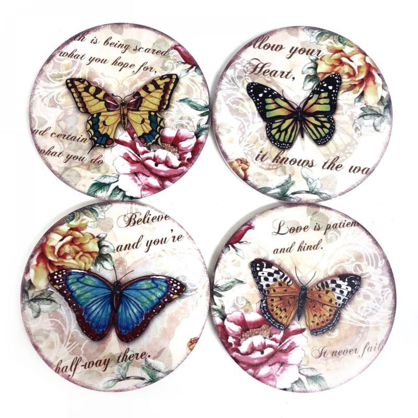 Set Of 4 Assorted Butterflies Coasters