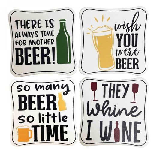 Set Of 4 Beer And Wine Themed Coasters