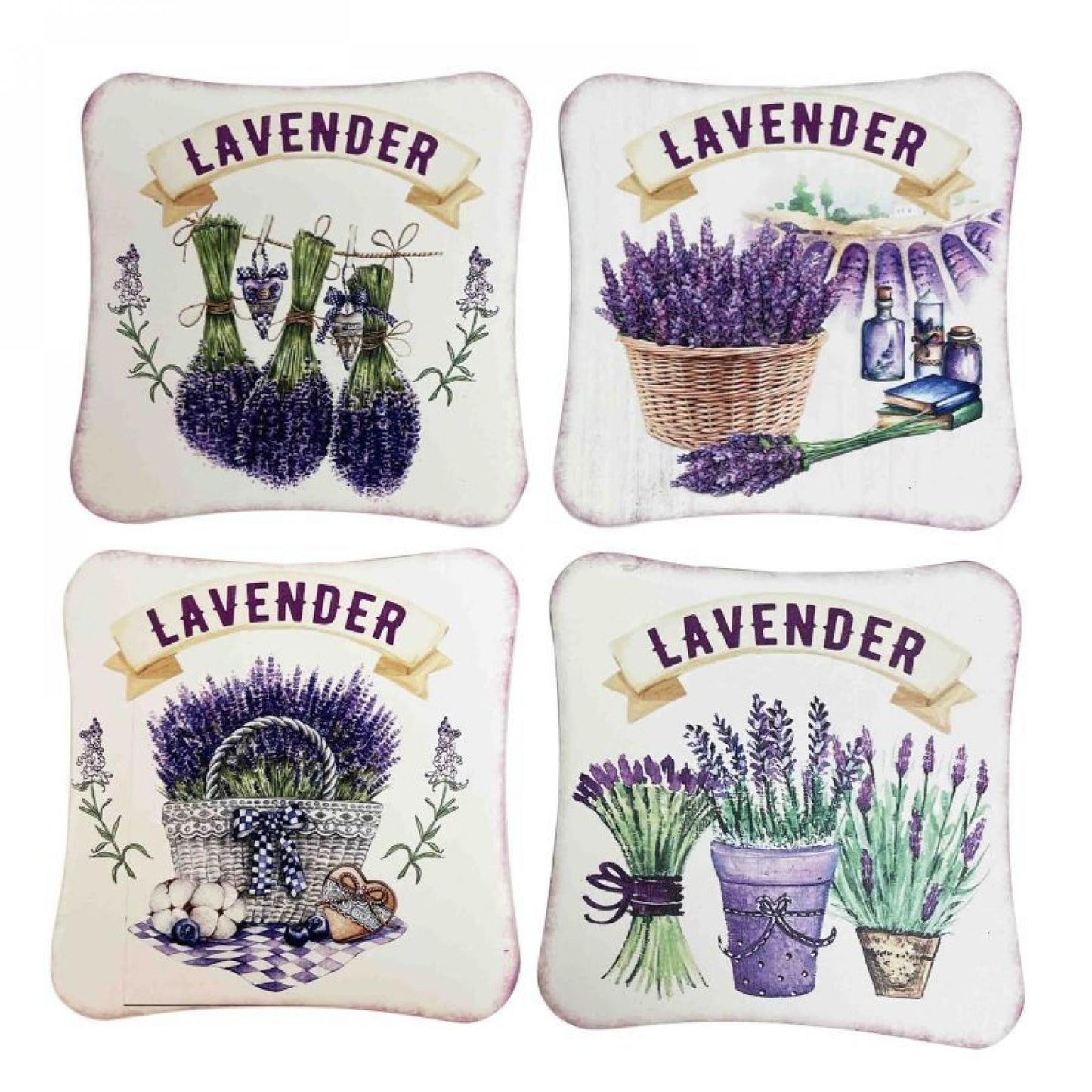 Set Of 4 Assorted Lavender Patterns Coasters