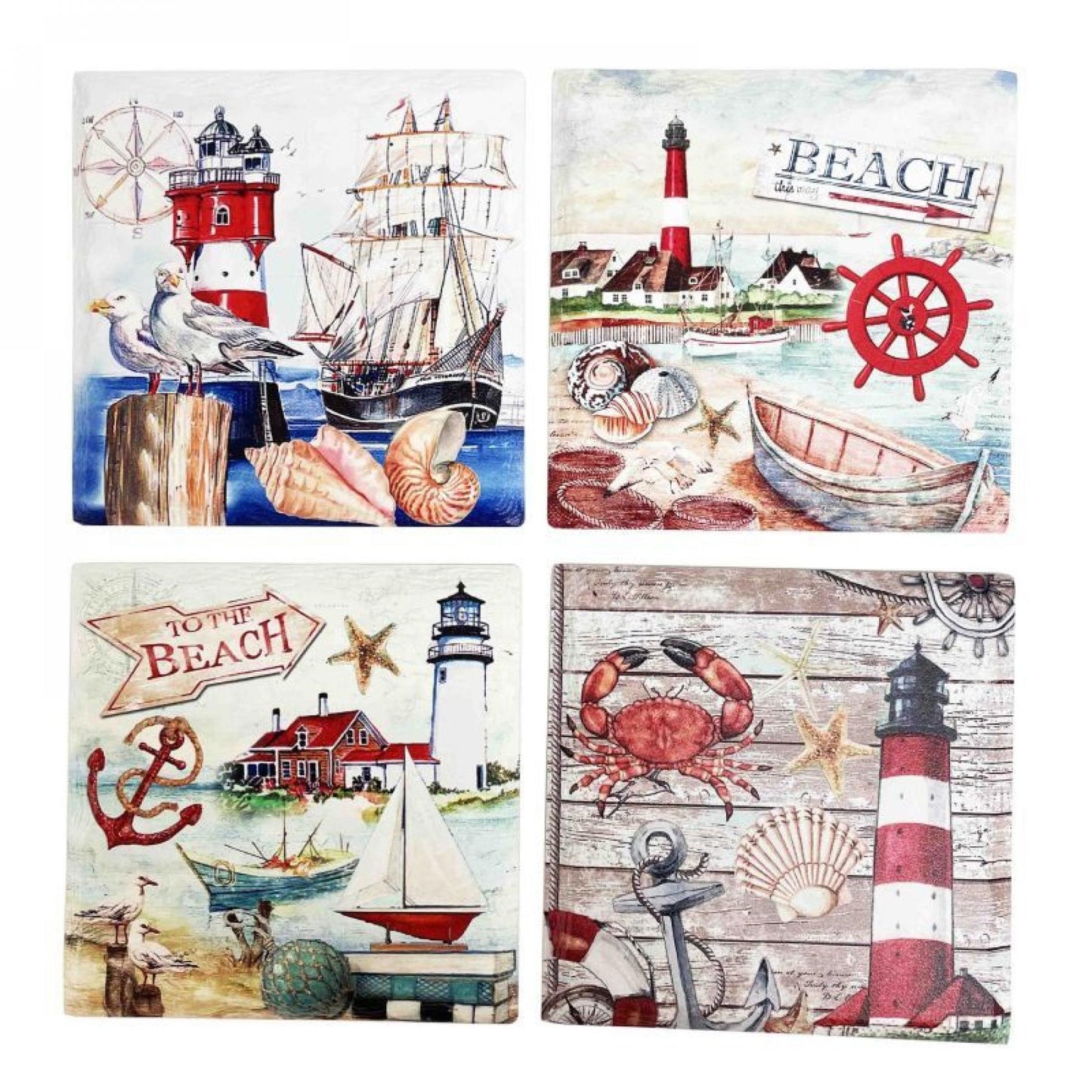 Set Of 4 Thinking Of The Sea And The Beach Coasters