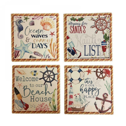 Set Of 4 Nautical Themed With Sayings Coasters