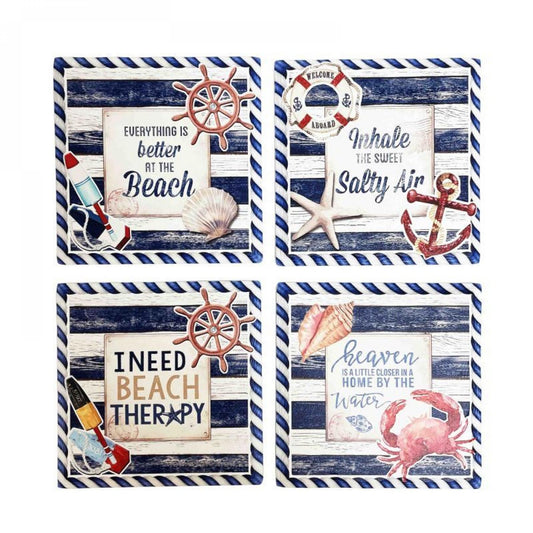 Set Of 4 Nautical Beach Therapy-With Text Coasters