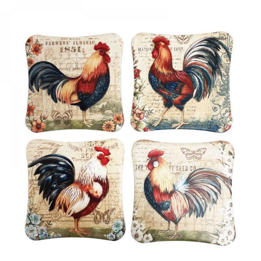 Set Of 4 Colorful Roosters Coasters