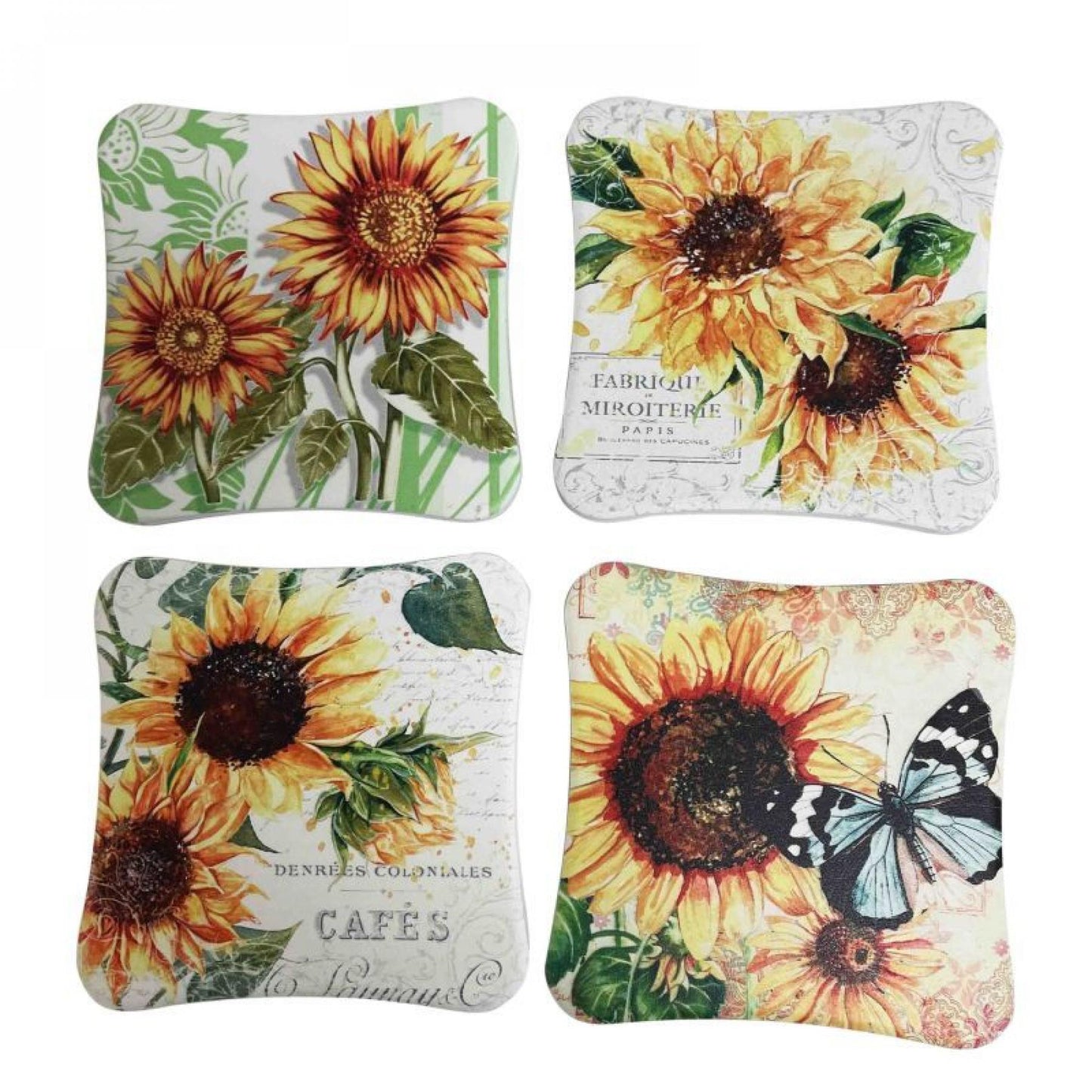 Set Of 4 Assorted Sunflower Pictures Coasters