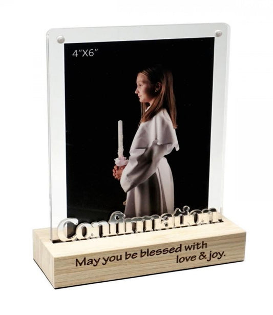 Magnetic Acrylic Frame On Stand With Text- Confirmation Photo Frame