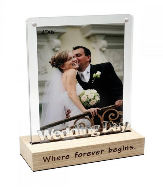 Magnetic Acrylic Frame On Stand With Text- Wedding Day Photo Frame