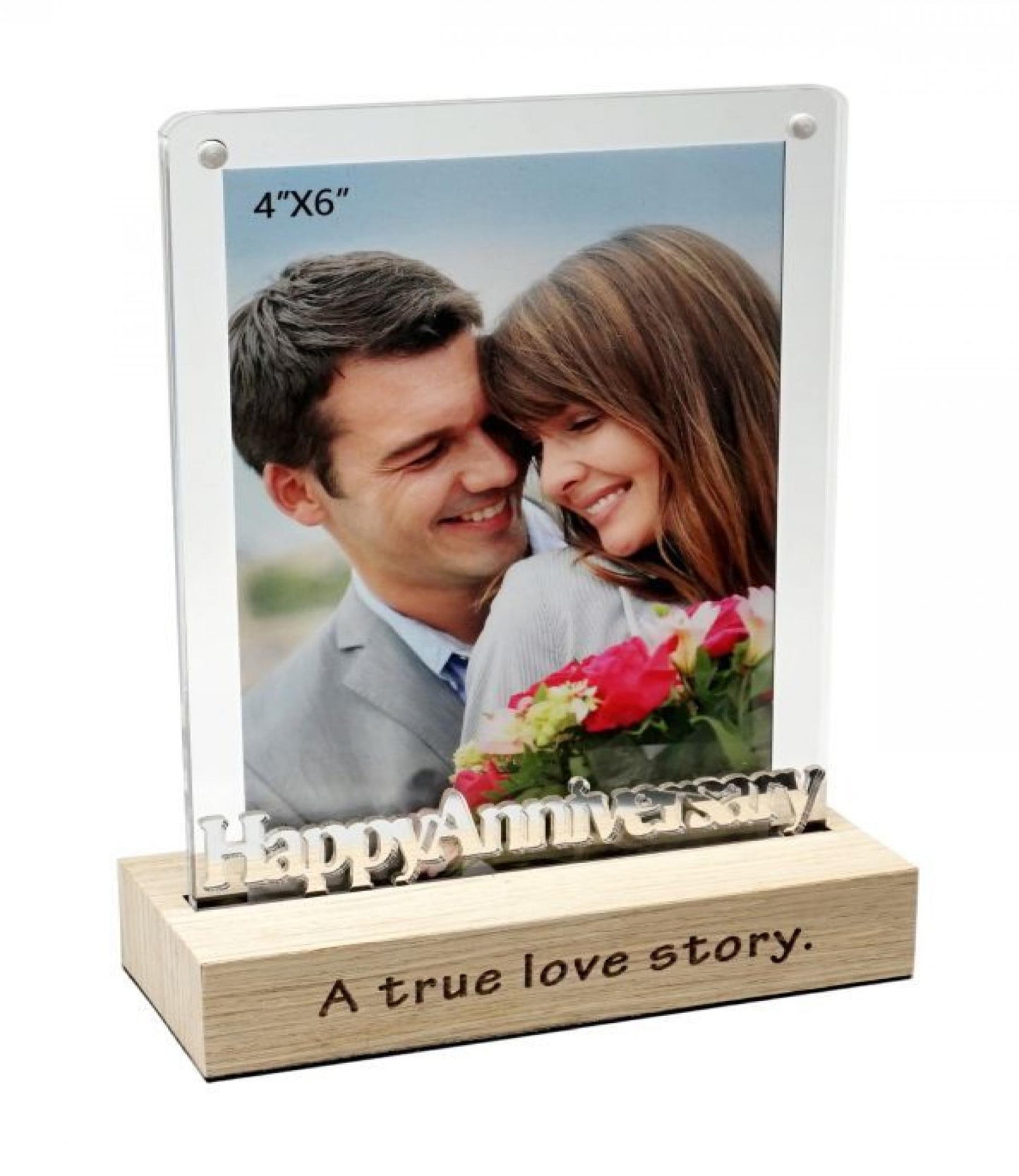 Magnetic Acrylic Frame On Stand With Text- Happy Anniversary Photo Frame