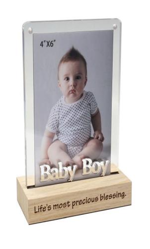 Magnetic Acrylic Frame On Stand With Text- Baby Boy Photo Frame