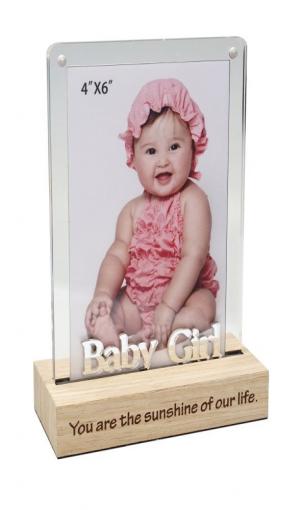 Magnetic Acrylic Frame On Stand With Text- Baby Girl Photo Frame