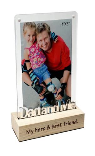 Magnetic Acrylic Frame On Stand With Text- Dad And Me Photo Frame