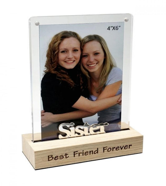 Magnetic Acrylic Frame On Stand With Text- Sister Photo Frame