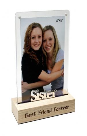 Magnetic Acrylic Frame On Stand With Text- Sister Photo Frame