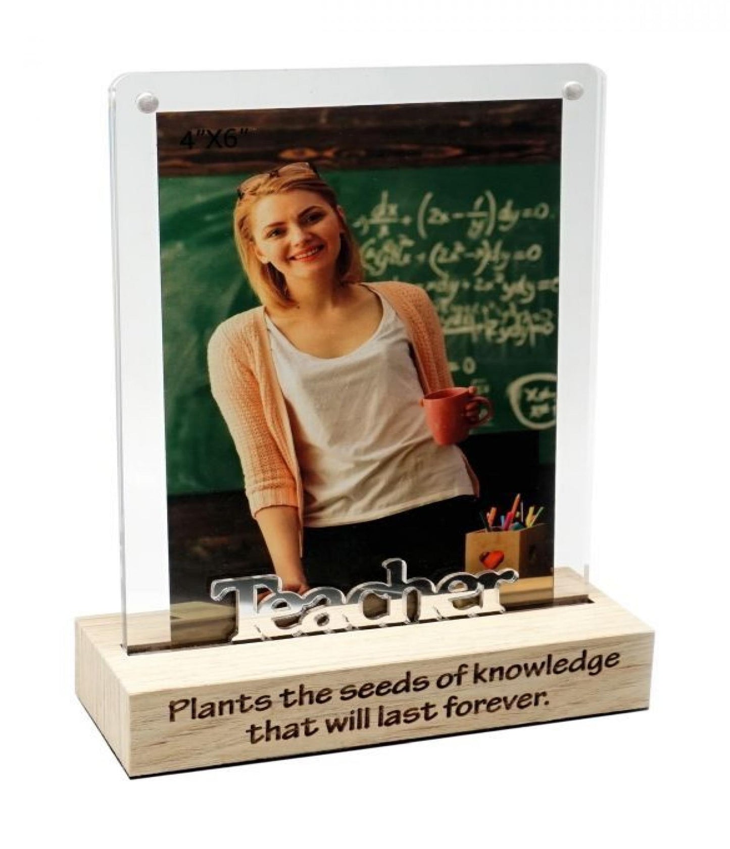 Magnetic Acrylic Frame On Stand With Text- Teacher Photo Frame