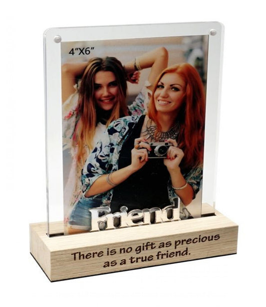 Magnetic Acrylic Frame On Stand With Text- Friend Photo Frame