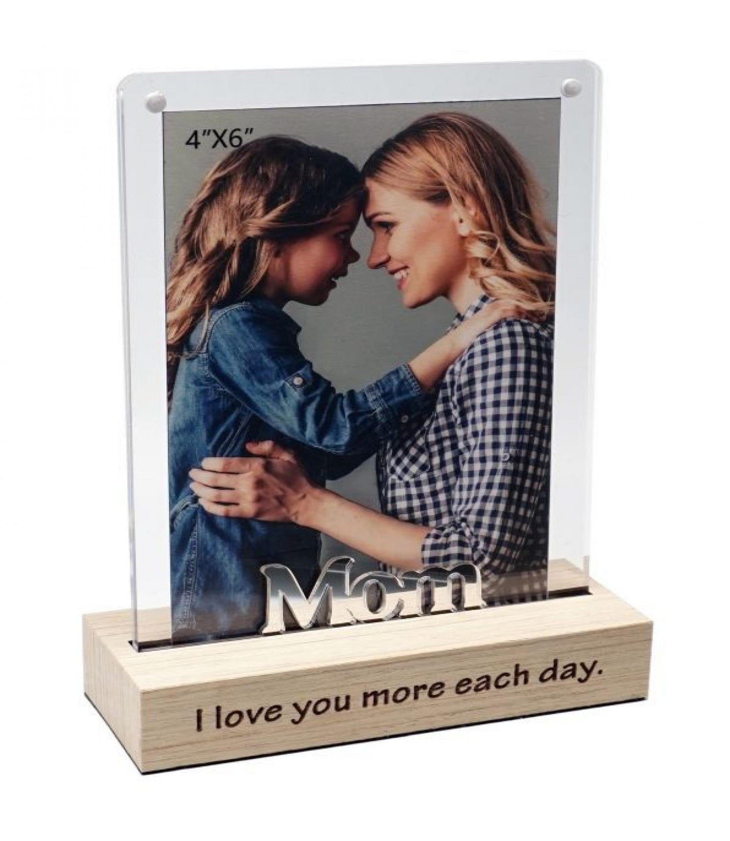 Magnetic Acrylic Frame On Stand With Text- Mom Photo Frame