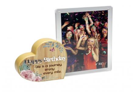 Heart With Text And Clear Photo Frame- Happy Birthday Photo Frame