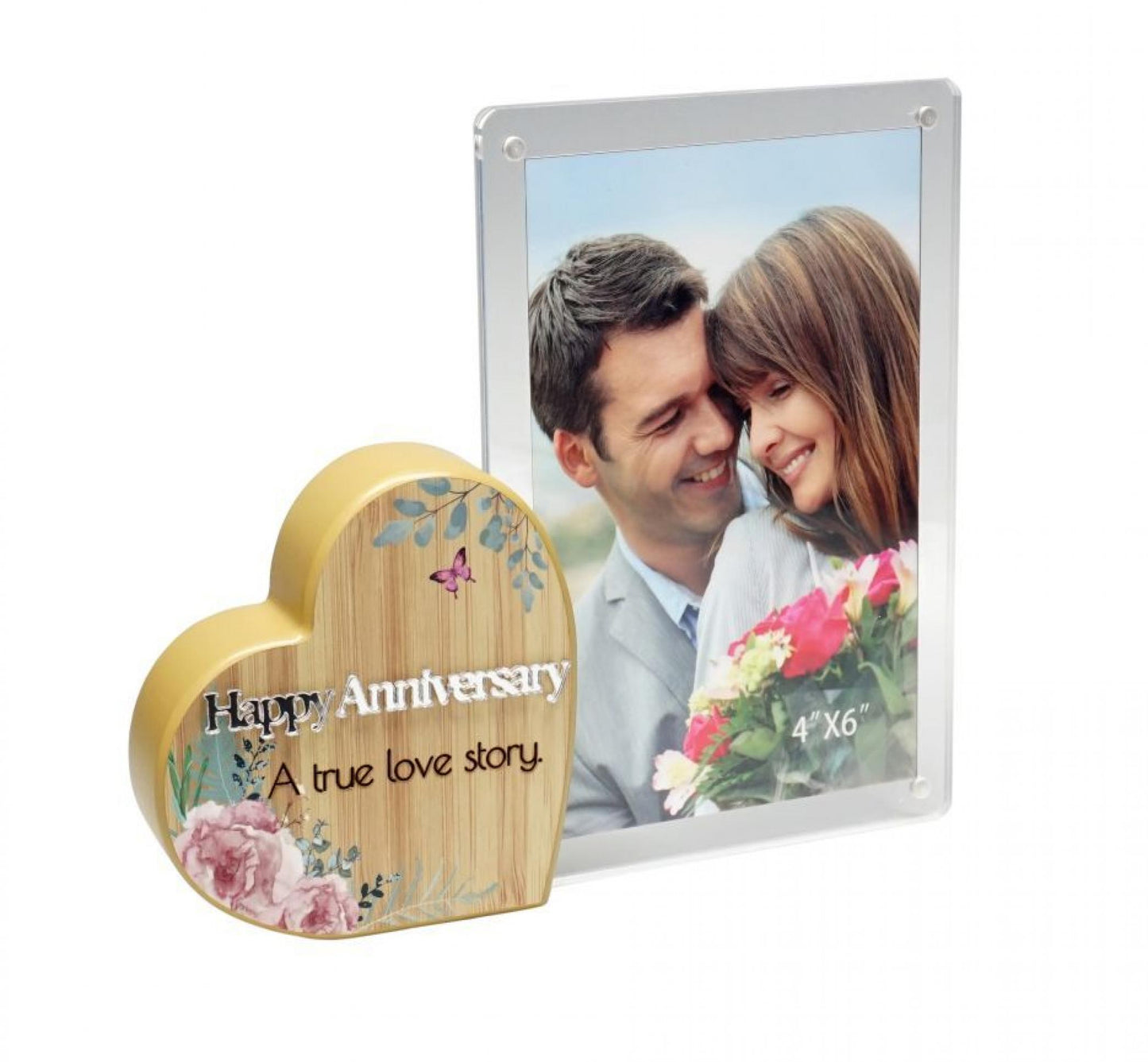 Heart With Text And Clear Photo Frame- Happy Anniversary Photo Frame