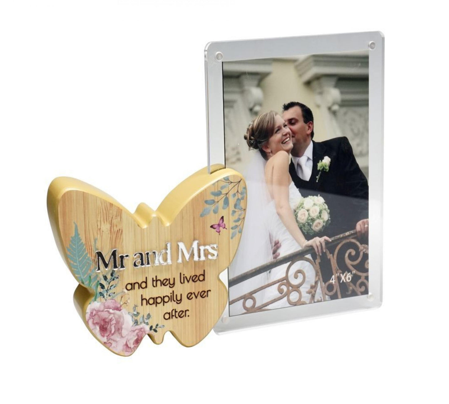 Butterfly With Text And Clear Photo Frame- Mr And Mrs Photo Frame