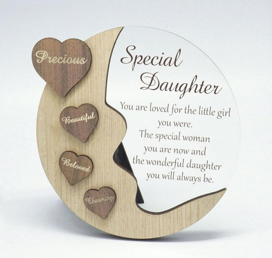 Moon With Words On Hearts And Text Message- Special Daughter Plaque