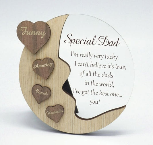 Moon With Words On Hearts And Text Message- Special Dad Plaque