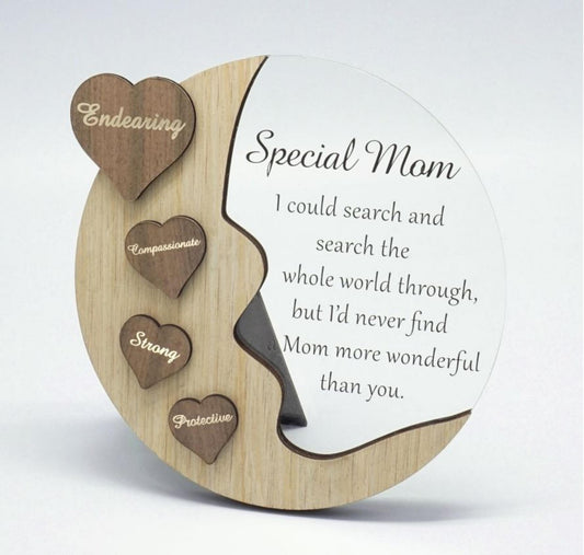 Moon With Words On Hearts And Text Message- Special Mom Plaque