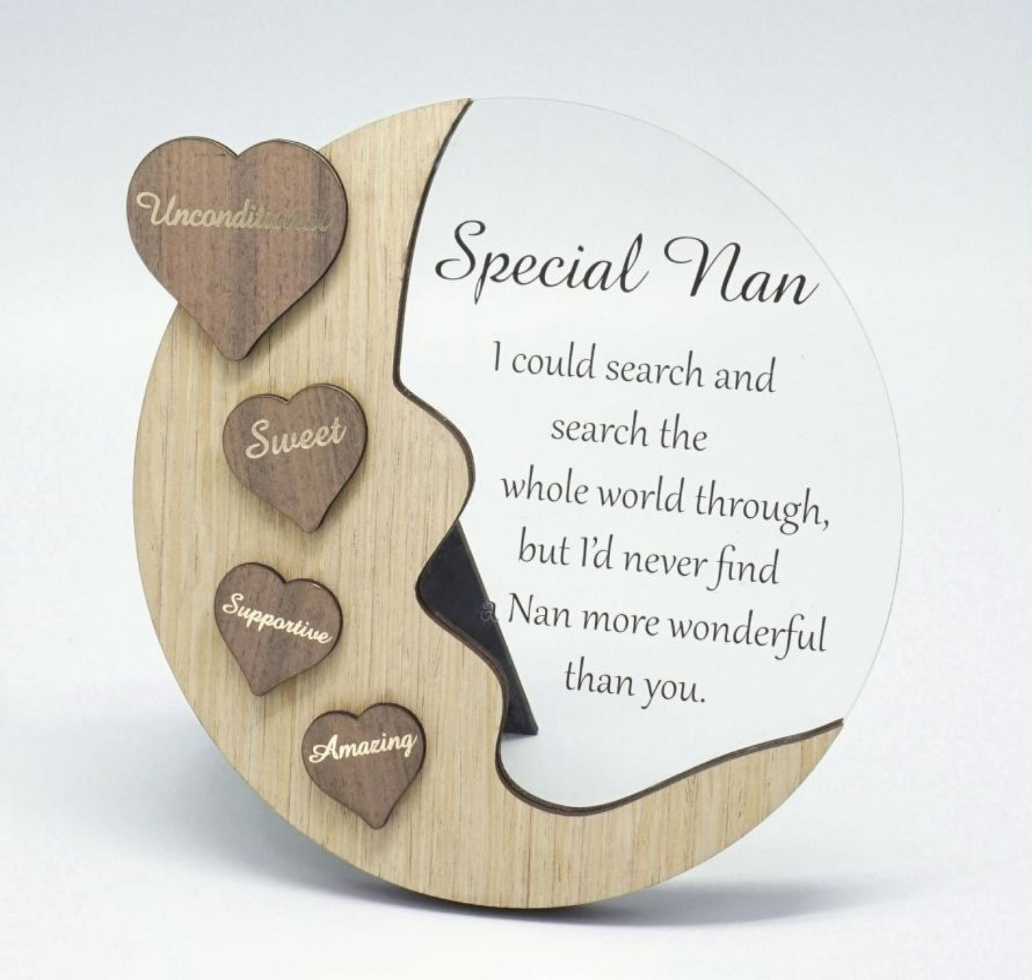 Moon With Words On Hearts And Text Message- Special Nan Plaque