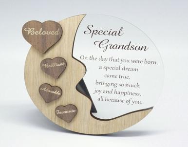 Moon With Words On Hearts And Text Message- Special Grandson Plaque