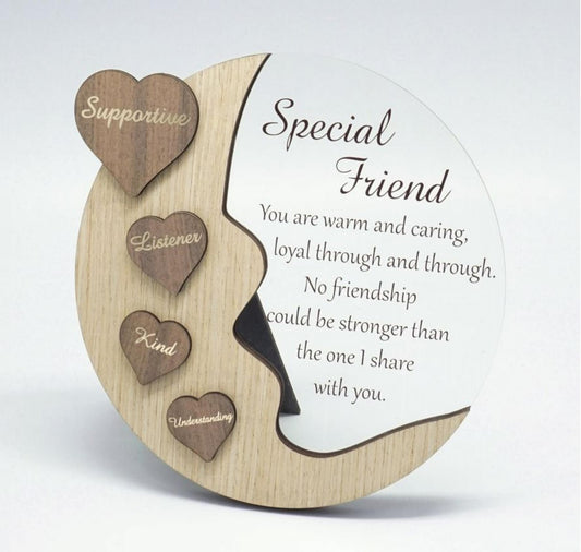 Moon With Words On Hearts And Text Message- Special Friend Plaque