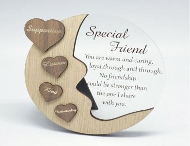 Moon With Words On Hearts And Text Message- Special Friend Plaque