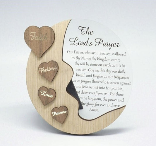 Moon With Words On Hearts And Text Message- The Lord'S Prayer Plaque