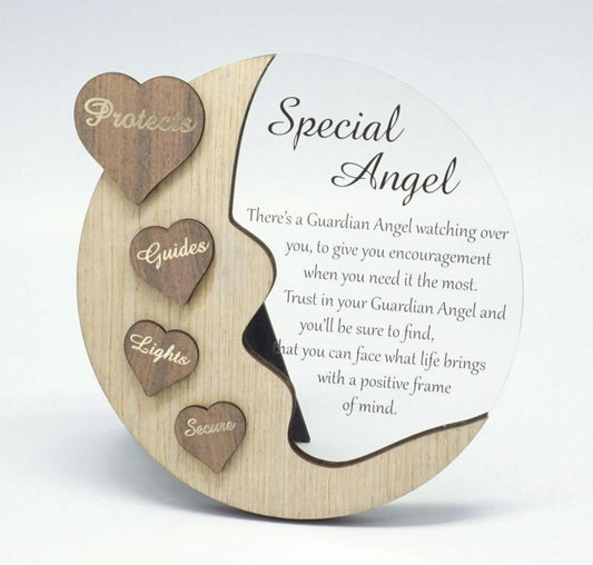 Moon With Words On Hearts And Text Message- Special Angel Plaque