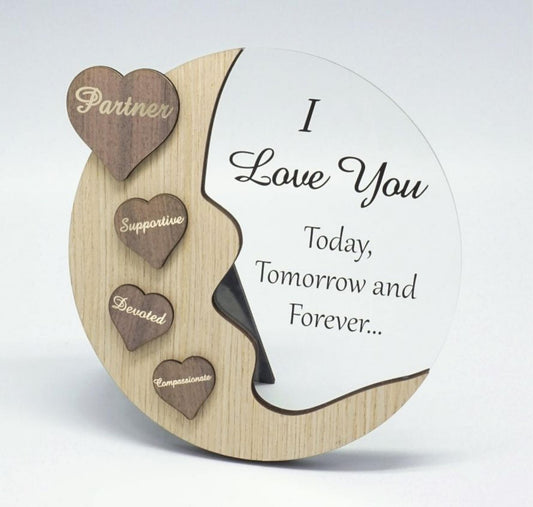 Moon With Words On Hearts And Text Message- I Love You Plaque