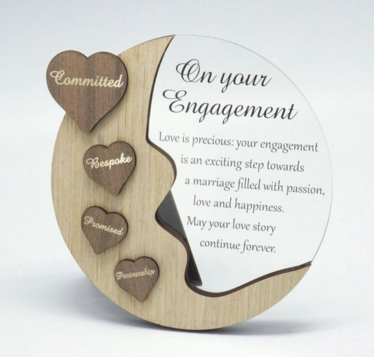 Moon With Words On Hearts And Text Message- On Your Engagement Plaque