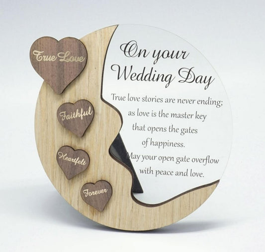 Moon With Words On Hearts And Text Message- On Your Wedding Day Plaque