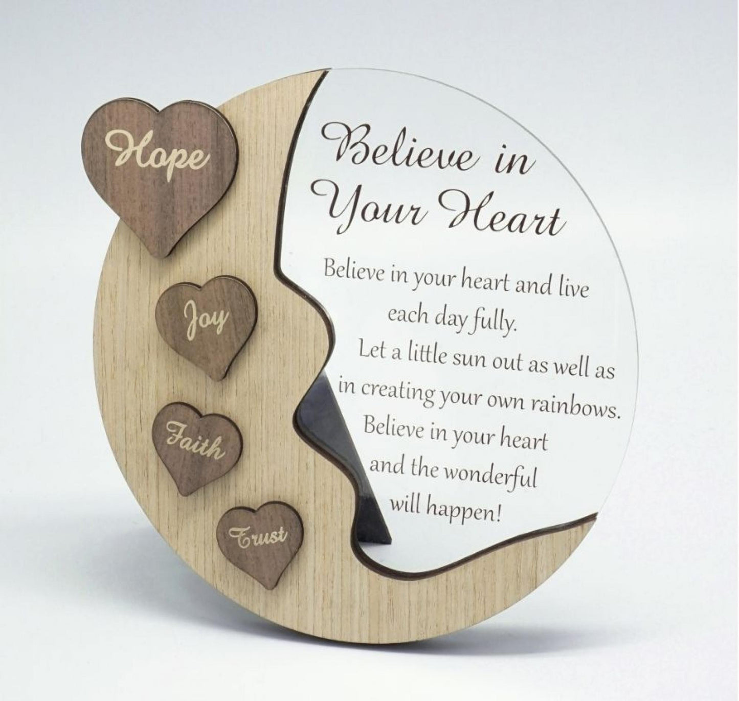 Moon With Words On Hearts And Text Message- Believe In Your Heart Plaque