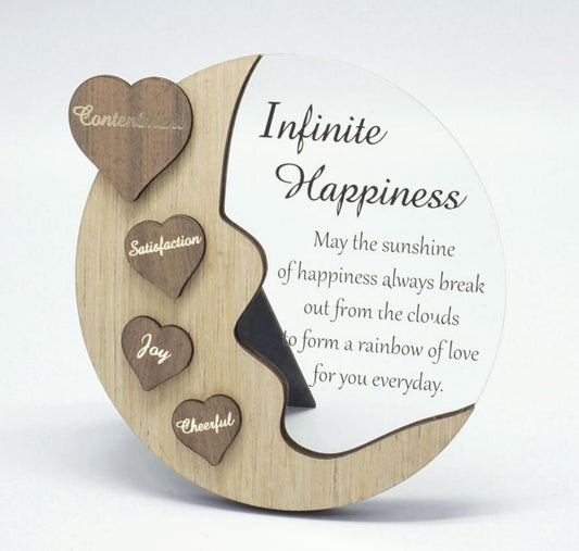 Moon With Words On Hearts And Text Message- Infinite Happiness Plaque