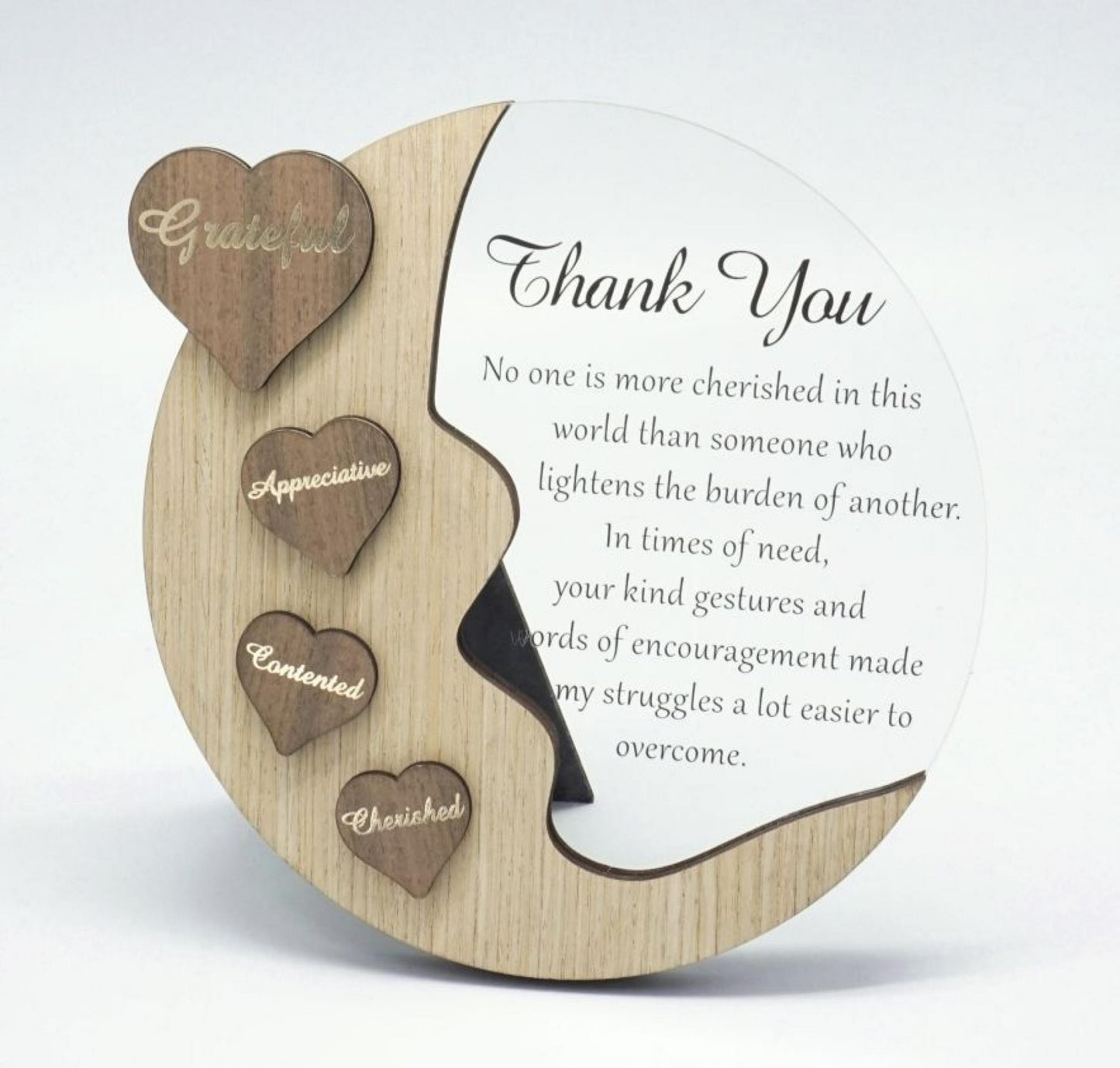 Moon With Words On Hearts And Text Message- Thank You Plaque