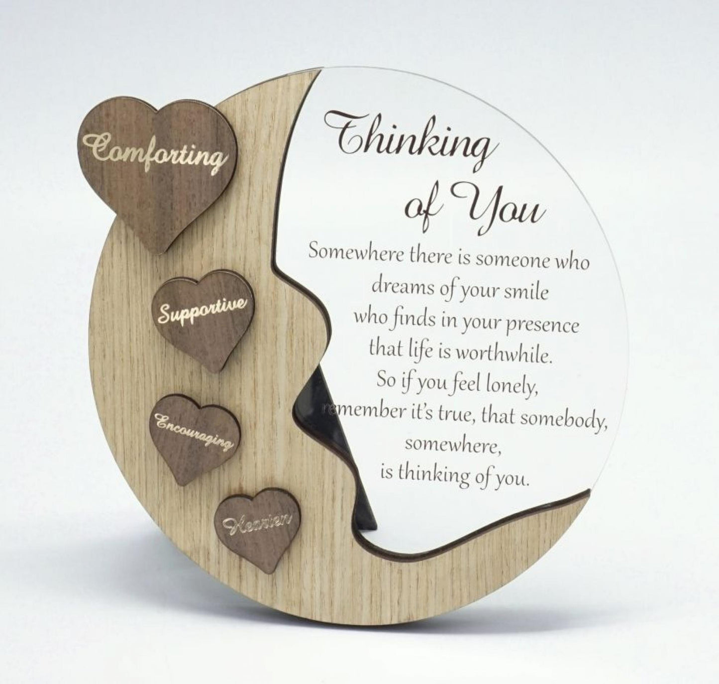 Moon With Words On Hearts And Text Message- Thinking Of You Plaque