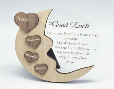 Moon With Words On Hearts And Text Message- Good Luck Plaque