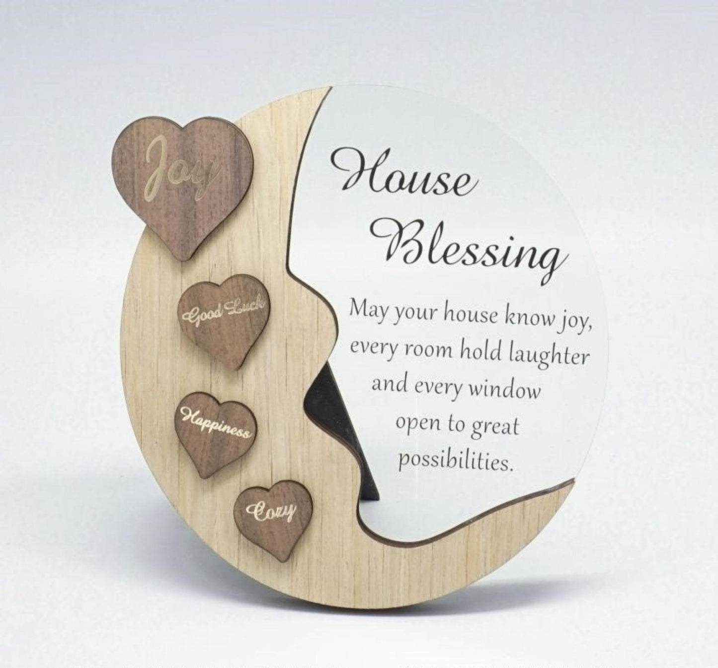 Moon With Words On Hearts And Text Message- House Blessing Plaque