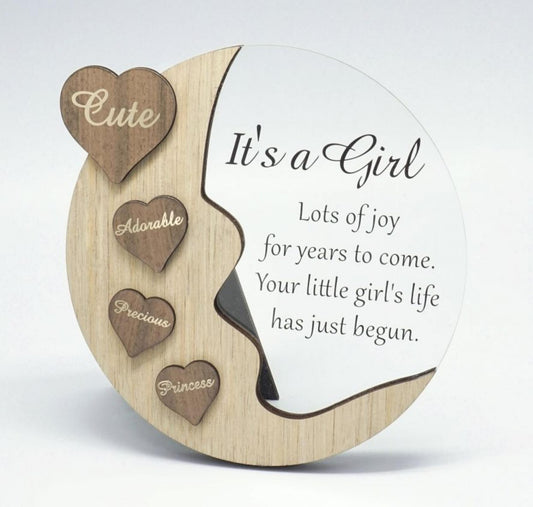 Moon With Words On Hearts And Text Message- It'S A Girl Plaque