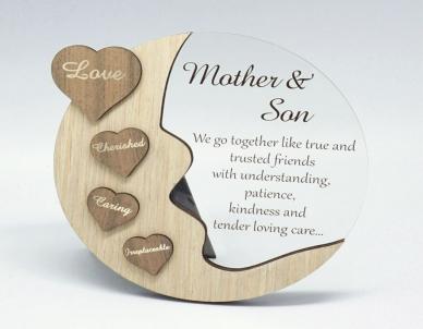 Moon With Words On Hearts And Text Message- Mother & Son Plaque