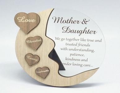 Moon With Words On Hearts And Text Message- Mother & Daughter Plaque