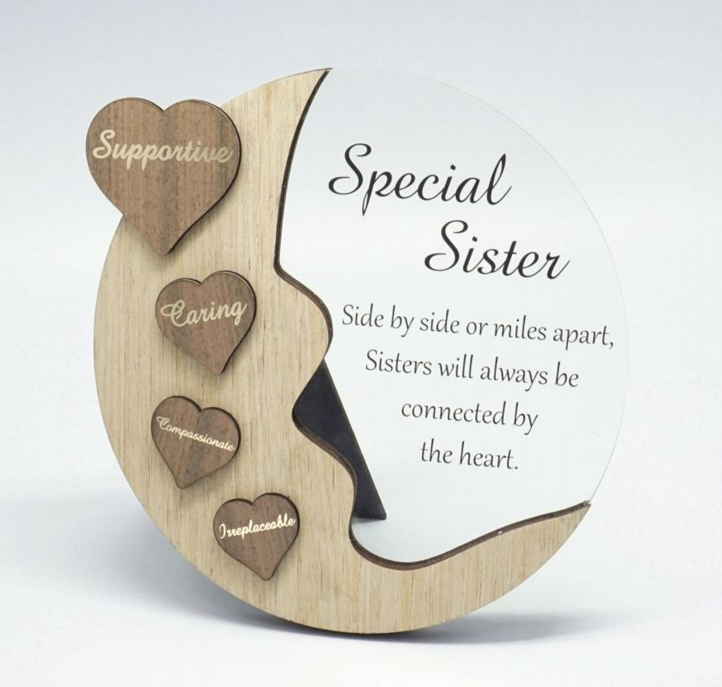 Moon With Words On Hearts And Text Message- Special Sister Plaque