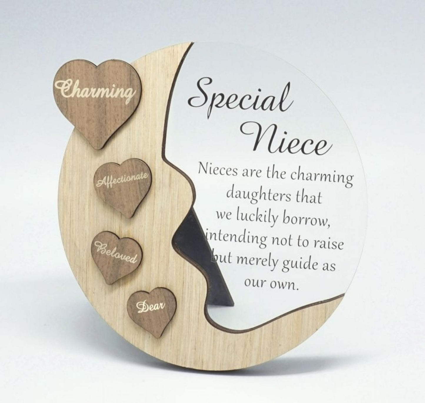 Moon With Words On Hearts And Text Message- Special Niece Plaque