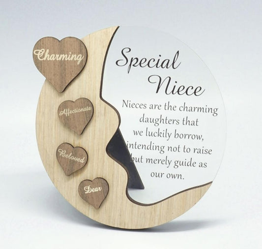 Moon With Words On Hearts And Text Message- Special Niece Plaque