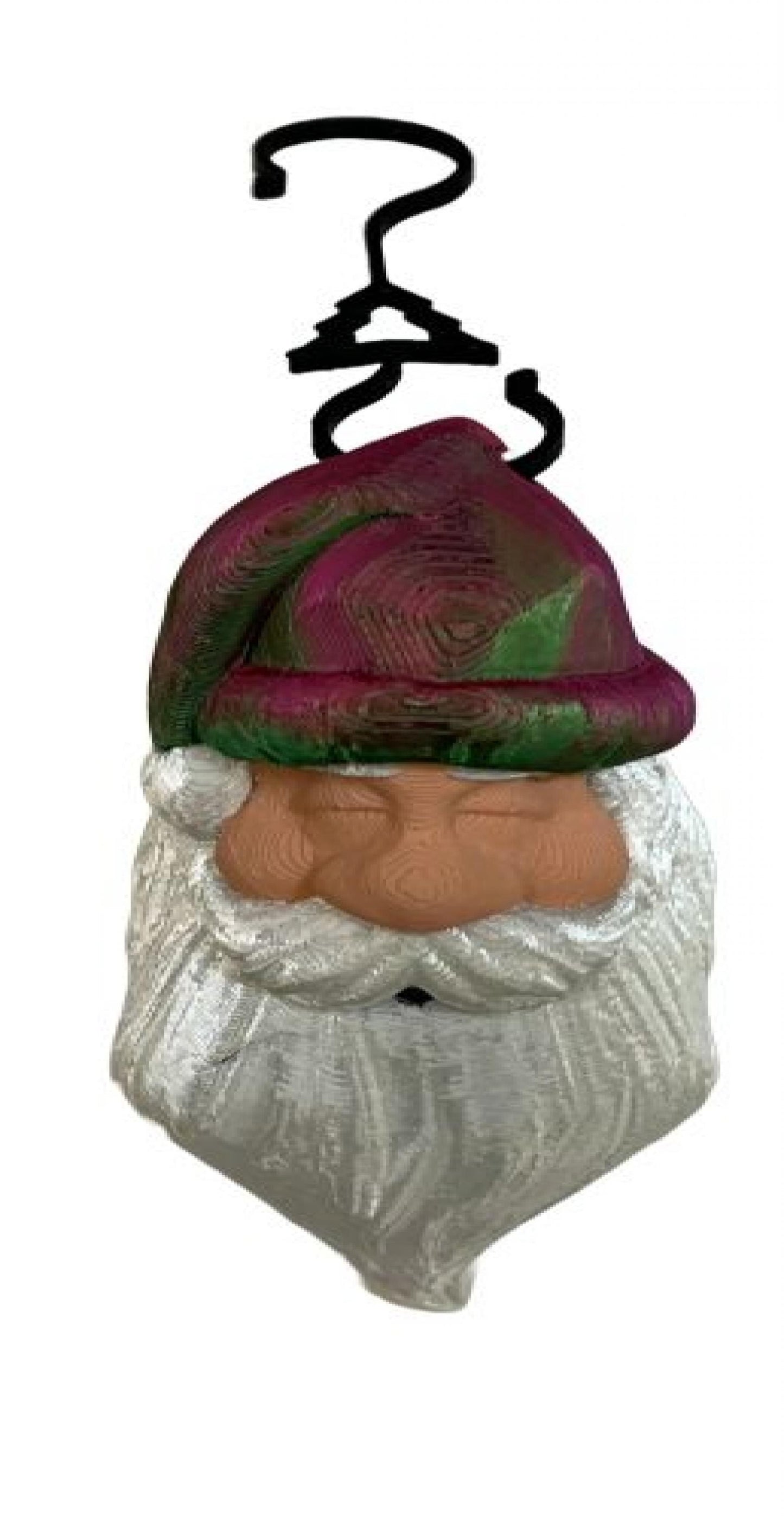 3D Printed Happy Santa In A Green And Red Cap Ornaments