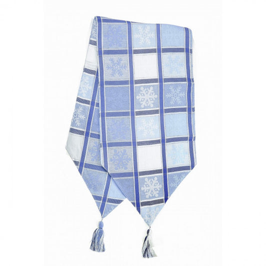13x72" Snow Flakes Check Pattern With Tassels Table Runner
