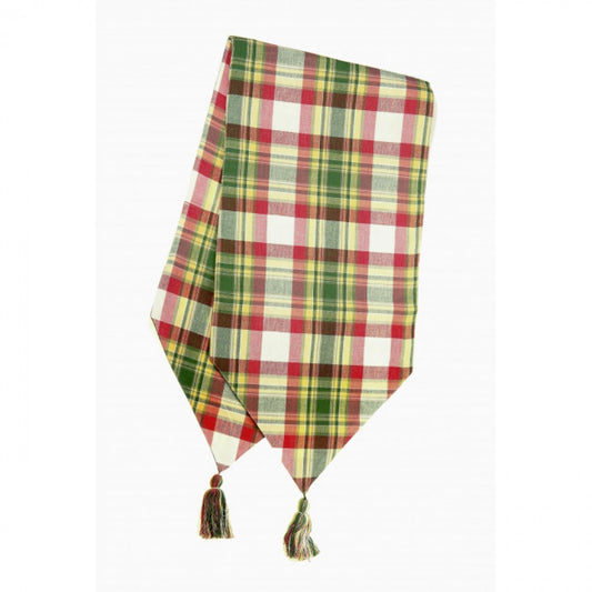 13x54" Summer Blush Check Pattern With Tassels Table Runner