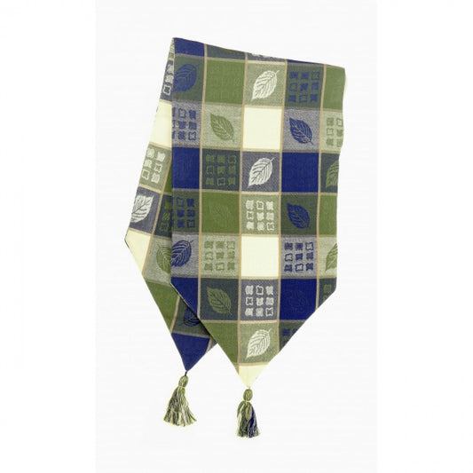 13x54" Green Leaf Harvest Check Pattern With Tassels Table Runner